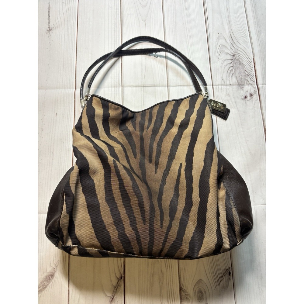 Vintage Coach Madison Zebra Print Shoulder Bag Purse Hobo Brown Leather - Picture 5 of 10